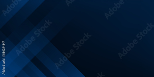 Modern dark blue abstract background with overlapping transparent diagonal shapes creating a sleek futuristic design. Ideal for technology themes, business presentations, web banners, digital graphics