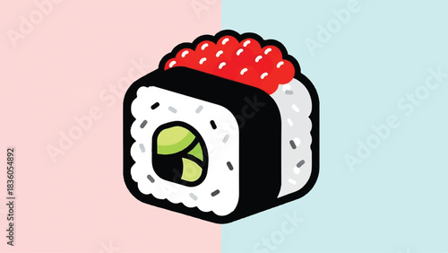 Delicious Sushi Roll with Red Caviar and Avocado.