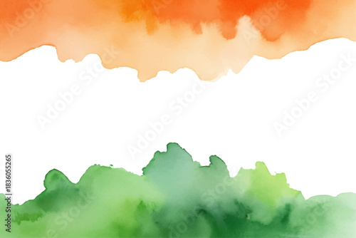 Abstract watercolor background with orange and green borders for Indian themes