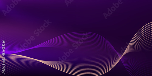 Futuristic Dark Purple and Gold Wireframe Wave. Luxury Digital Data Flow Background.