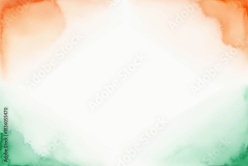 Abstract watercolor border in Indian flag colors with central copy space