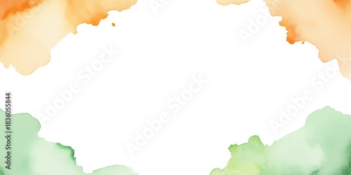 Watercolor frame in Indian flag colors (saffron and green) on white background.