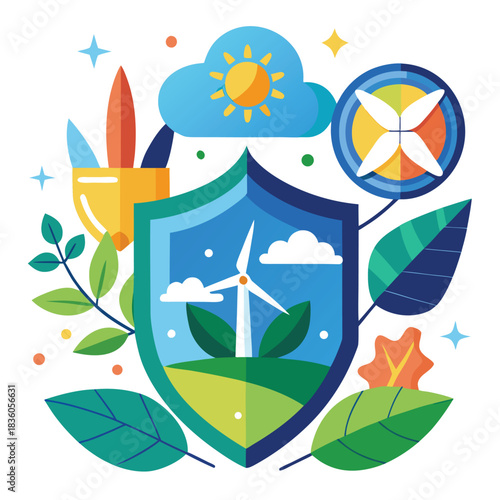 Conceptual illustration of environmental protection and sustainability initiatives featuring natural elements and symbols of conservation for a greener future