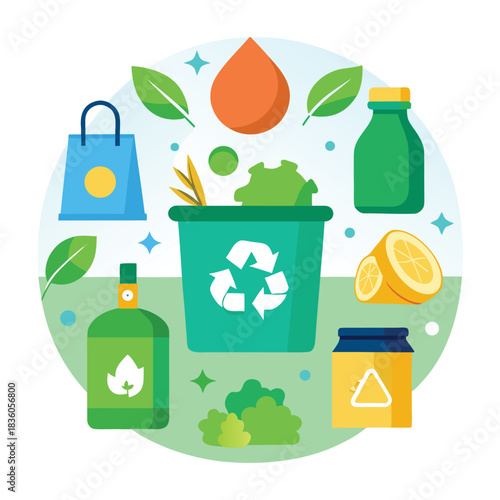 Comprehensive collection of diverse zero waste lifestyle icons including recycling composting reusable items and sustainable living symbols for eco friendly design projects