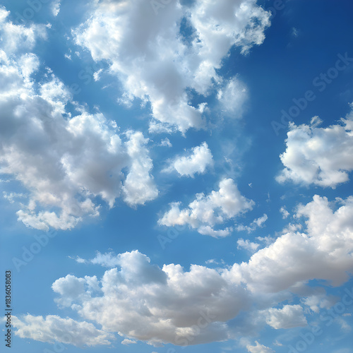 Blue Sky with Scattered White Cumulus Clouds