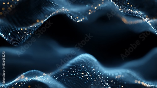 Layered blue data wave fields with flowing analytical curves forming a wide clean center space ideal for business presentations, corporate dashboards, reporting layouts, and modern UI backgrounds