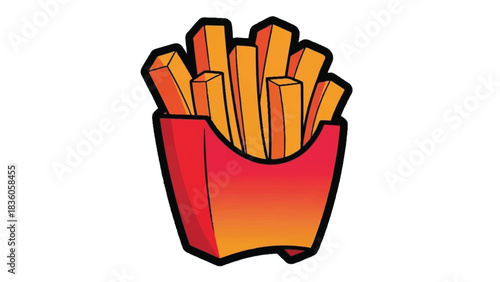 Delicious golden french fries in a red paper container ready to eat.