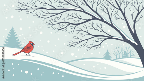 Winter Christmas vector background, forest of snow-covered trees, soft snowfall, serene festive mood, high-resolution, clean, elegant and professional design.