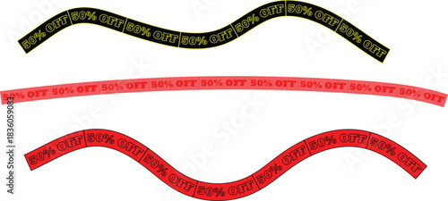 Fifty percent off sale ribbons for marketing and advertising