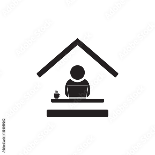 Home Office Worker Laptop Silhouette Icon