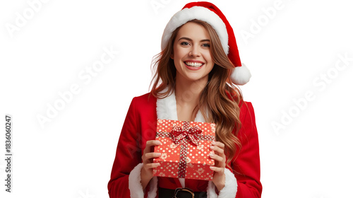 Cheerful Woman with Christmas Gift Boxes