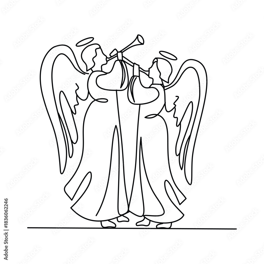 Obraz premium Minimalist Christmas Angel Line Art Illustration