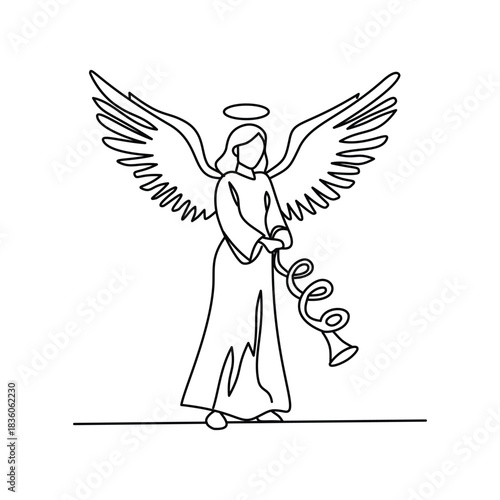 Minimalist Christmas Angel Line Art Illustration