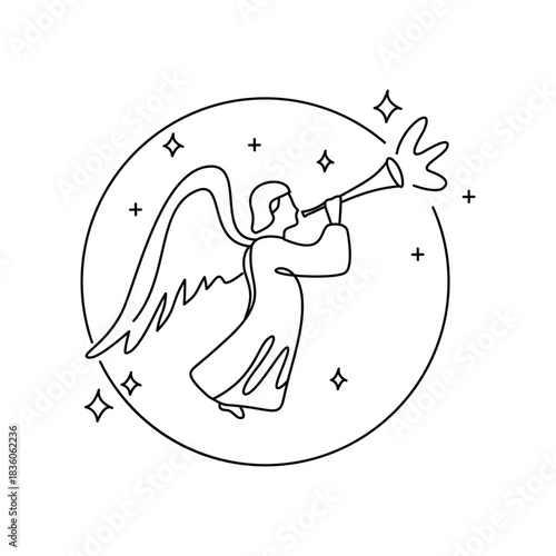 Minimalist Christmas Angel Line Art Illustration