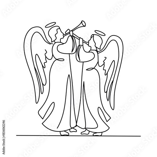 Minimalist Christmas Angel Line Art Illustration