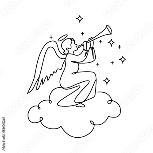 Minimalist Christmas Angel Line Art Illustration