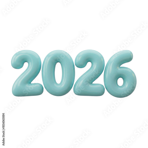 Blue Green color numbers 2026 clipart isolated. New Year, Christmas element. 3d rendering. PNG transparent background