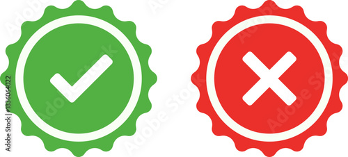 Green checkmark and red x symbols for approval and rejection
