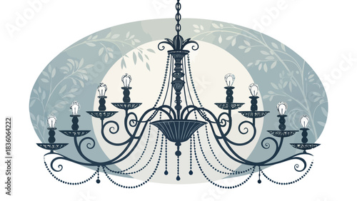 Elegant chandelier illuminates a vintage room with floral wallpaper, creating a sophisticated ambiance for interior design and luxurious living projects