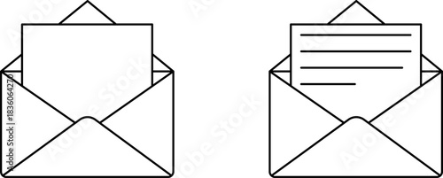 Two open envelopes one blank one with lines of text