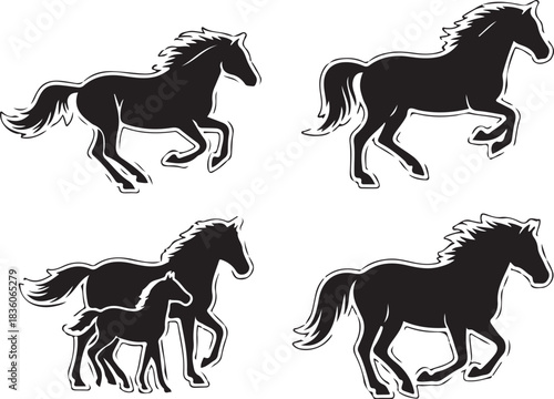 set of horses silhouettes