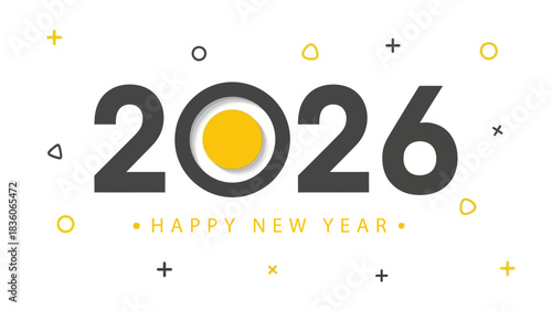 Modern and clean Happy New Year 2026 greeting banner with minimalist typography design