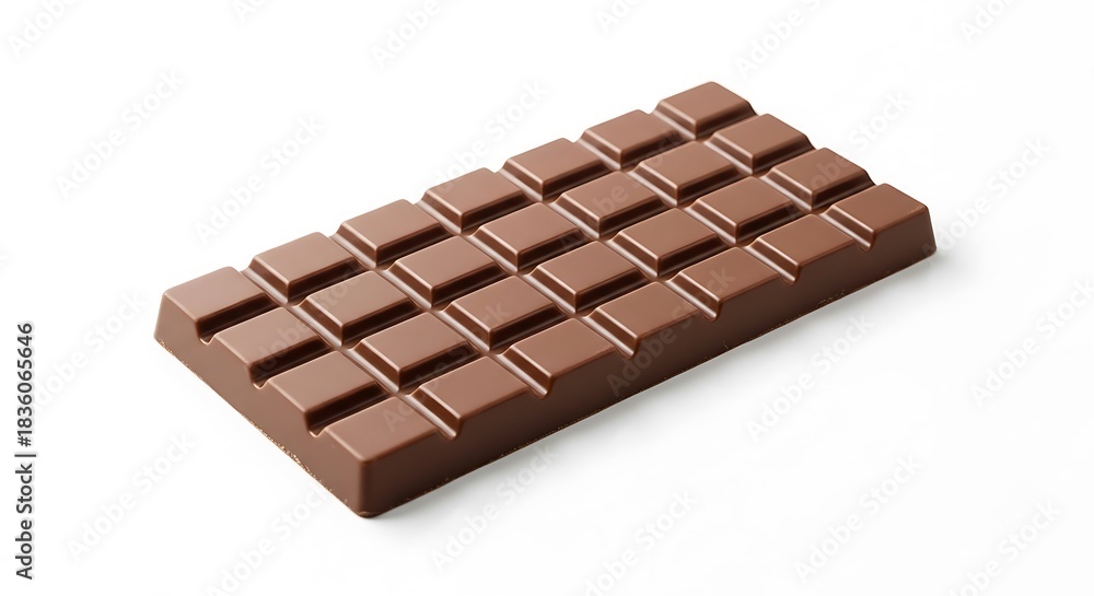 Fototapeta premium A single, unbroken milk chocolate bar with a segmented surface, isolated on white background