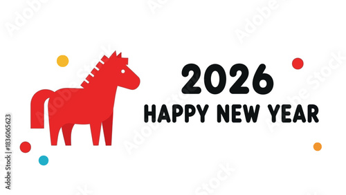 Happy New Year 2026 with a Red Horse, Festive Design for Celebrations
