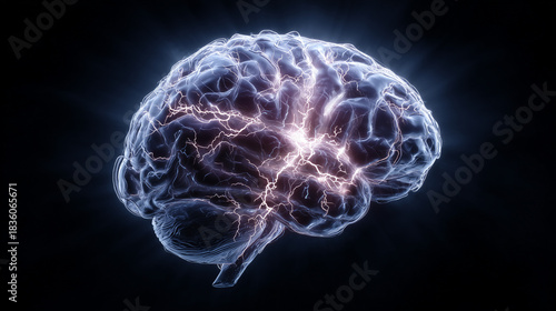 Brain With Electrical Activity: High-Resolution Neural Sparks Highlighting Brain Power and Science