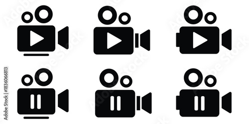 Set of video camera and recorder icons, in various styles for film, videography, and digital media