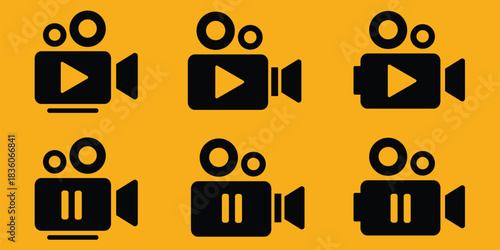 Set of video camera and recorder icons, in various styles for film, videography, and digital media