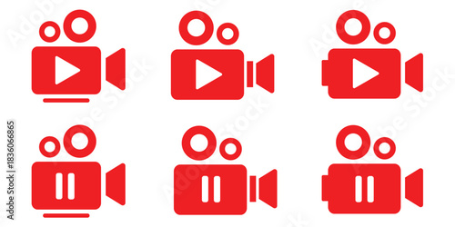 Set of video camera and recorder icons, in various styles for film, videography, and digital media