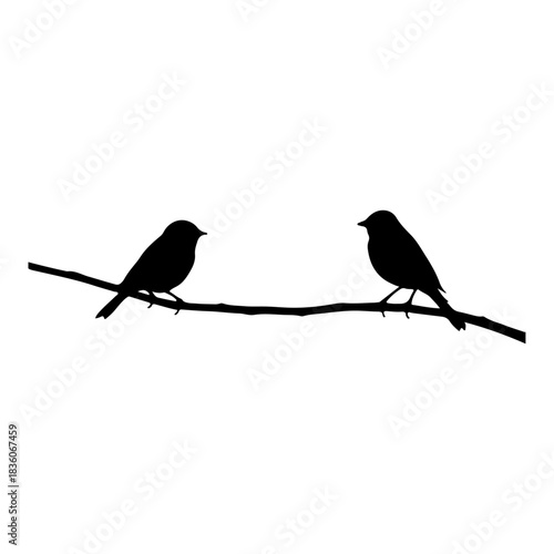 Wallpaper Mural Two Birds on Branch Silhouette – Romantic Nature Scene Vector for Art & Design Projects Torontodigital.ca