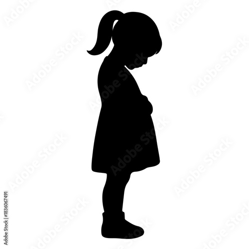 Sad Little Girl Silhouette – Child Standing Pose Vector for Emotions & Awareness Designs
