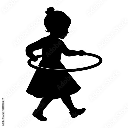 Little Girl Playing Silhouette – Fun Hula Hoop Kids Graphic for Creative Designs