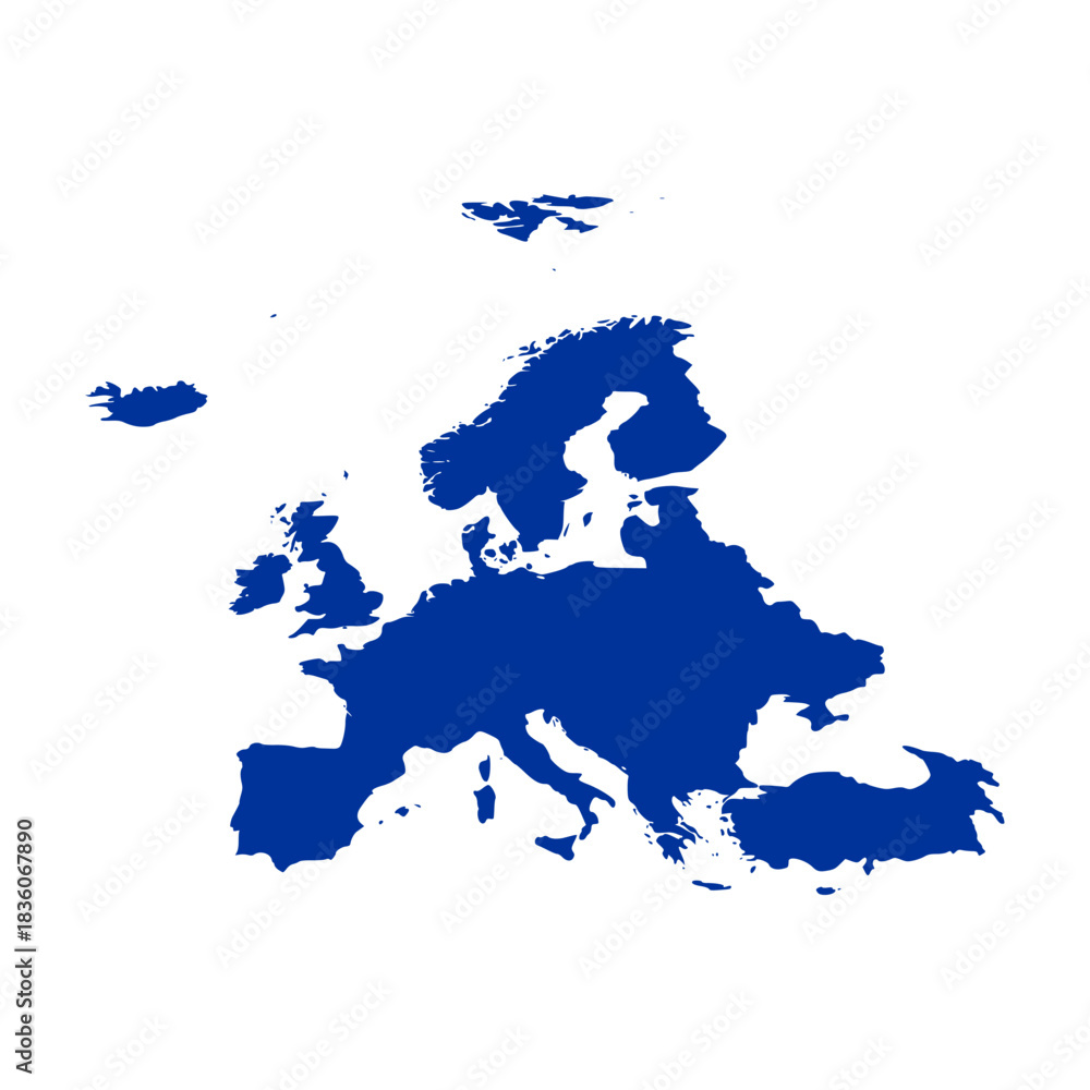 Fototapeta premium Europe deep blue map. Europe map vector. Europe map on white background for educational materials, infographics, presentations, data visualization, travel graphics, and digital mapping projects