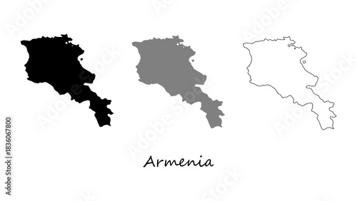 Armenia map set. Armenia map vector on silhouette, gray, and outline. Armenia map for educational materials, infographics, presentations, data visualization, travel graphics