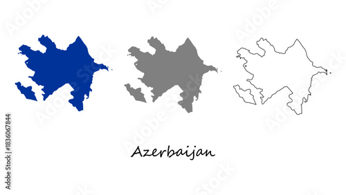 Azerbaijan map set. Azerbaijan map vector on blue, gray, and outline. Azerbaijan map for educational materials, infographics, presentations, data visualization, travel graphics
