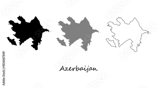Azerbaijan map set. Azerbaijan map vector on silhouette, gray, and outline. Azerbaijan map for educational materials, infographics, presentations, data visualization, travel graphics