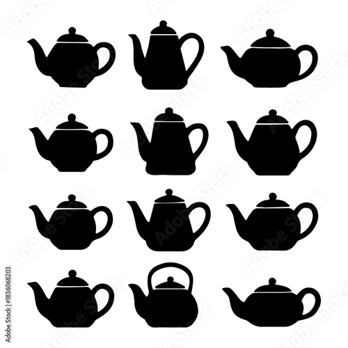 Teapot Silhouette Collection – Classic Tea Kettle Icons for Crafts and Design