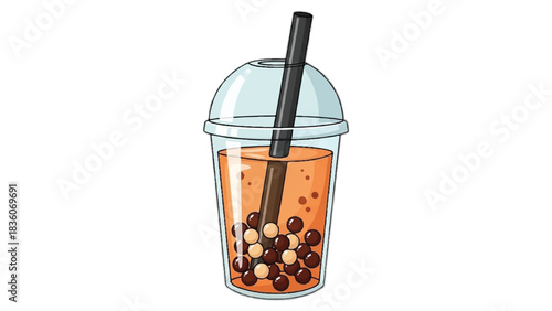 A refreshing bubble tea drink with tapioca pearls and a straw.