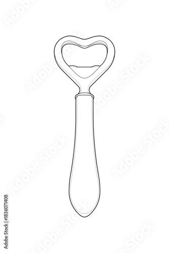 Vector bottle opener tool outline for kitchen, bar equipment, packaging design, and utensil icons.