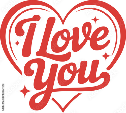 I Love You Vector Typography Design with Red Heart Icon for Romance and Affectionate Messages