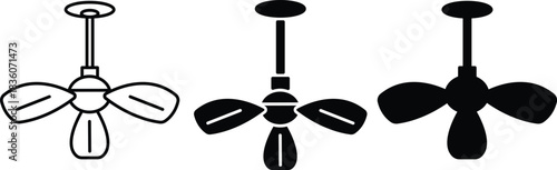 Home Appliance Climate Control and Cooling Ceiling Fan Vector Silhouette and Pictogram.eps