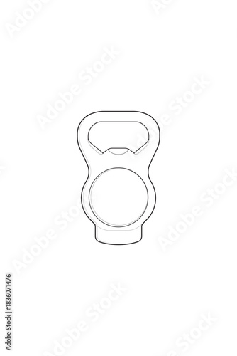 Vector bottle opener tool outline for kitchen, bar equipment, packaging design, and utensil icons.