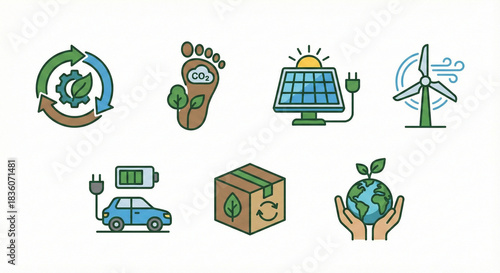 ESG Sustainability Icon Set Green Energy Eco Friendly Vector Environmental Corporate Governance Nature Recycle Climate Change Renewable Solar Power Planet Bio Earth Ecology Leaf Global Business Concep