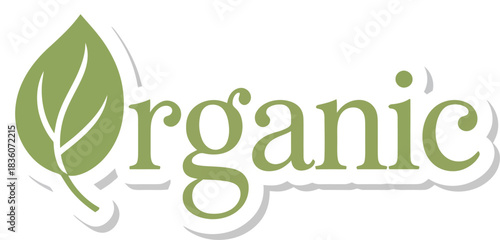 Organic Food Product Vector Label with Hand Drawn Laurel Wreath and Eco Leaf Design