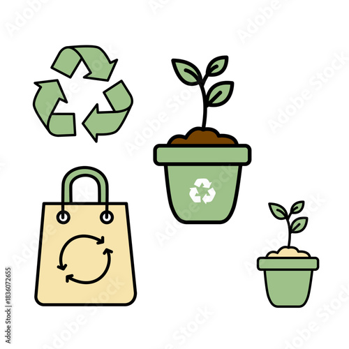 Shopping Bag, Plant, and Recycling Theme