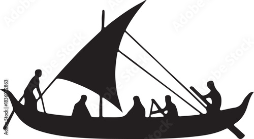 Fisherman black boat silhouette