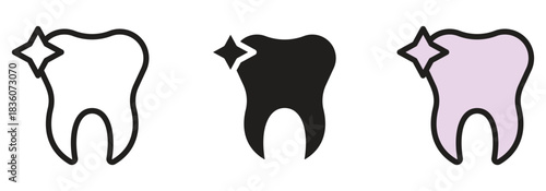 Sparkling clean teeth icons for dentists and oral hygiene promotions, promoting healthy smiles and fresh breath in a modern, minimalist style